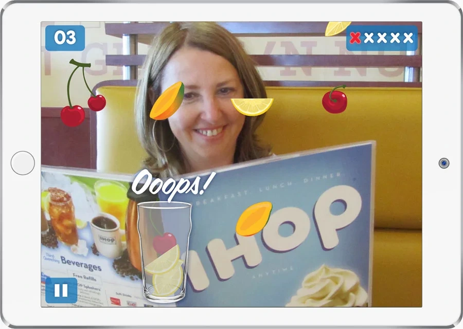 iPad game: "Ooops!" when the wrong fruit lands in the cup