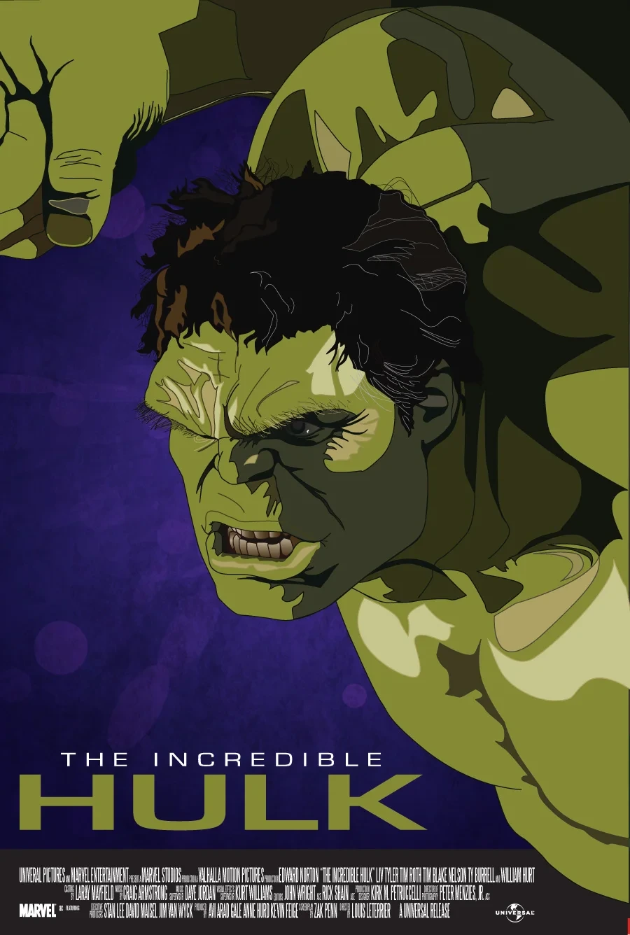 The Incredible Hulk fan poster: the Hulk's face on a purple background