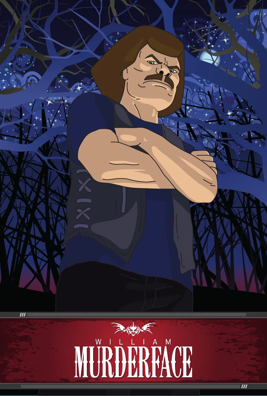 William Murderface from Metalocalypse in a dark forest