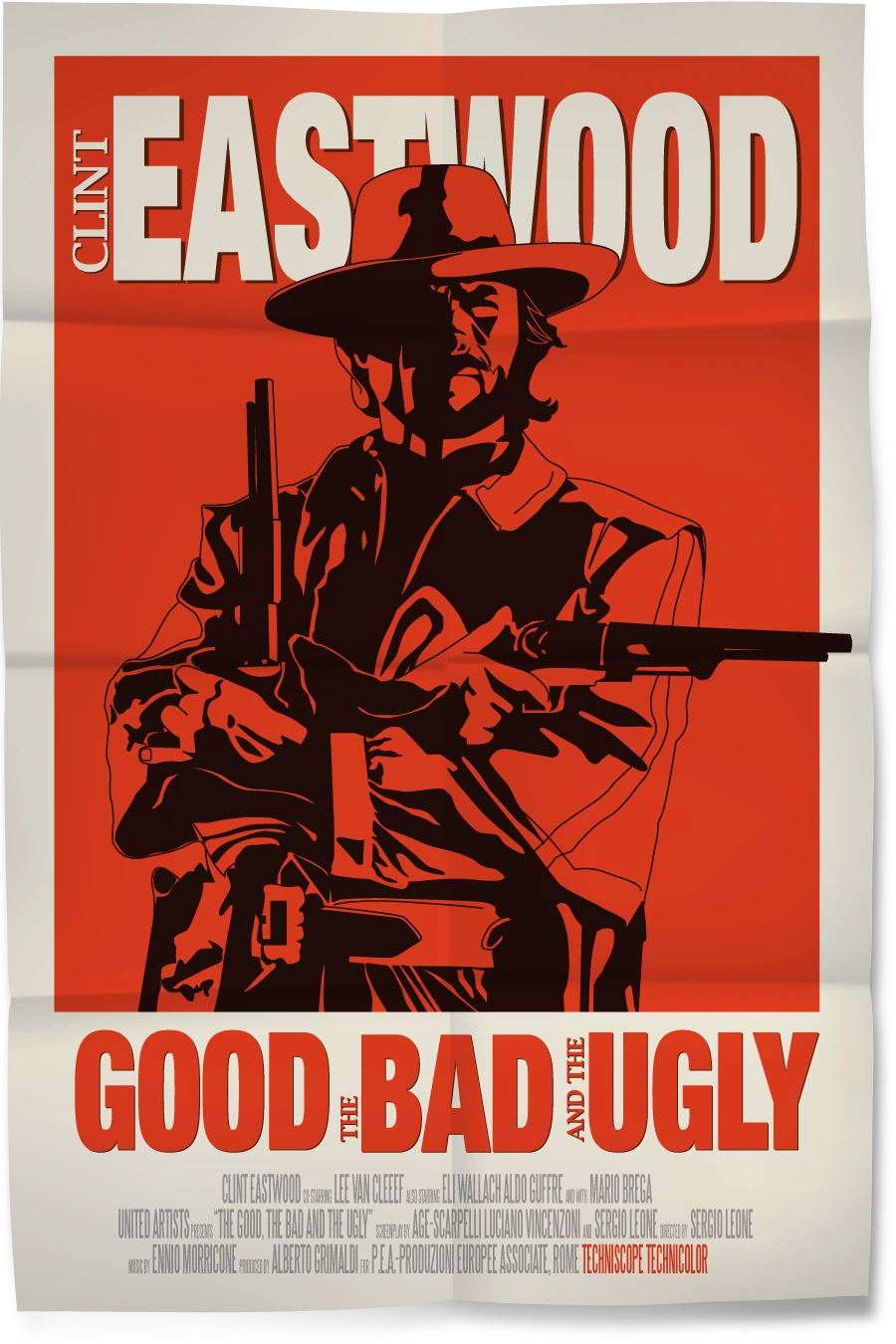 The Good, the Bad and the Ugly poster: Clint Eastwood in red and black