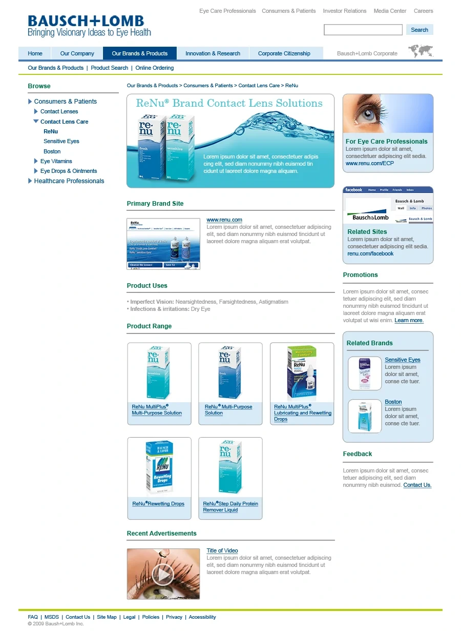 ReNu brand detail page: product hero, product range, promotions and related resources