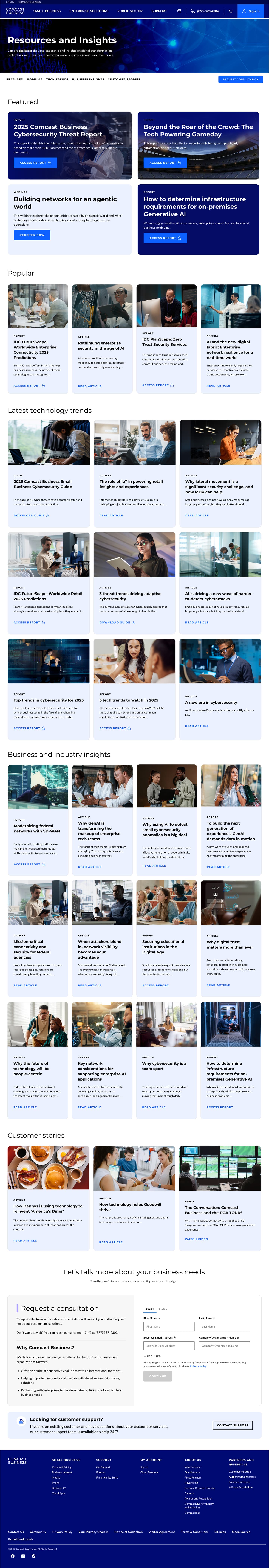 Resources and Insights hub: featured reports, popular content, technology trends, business and industry insights, and customer stories