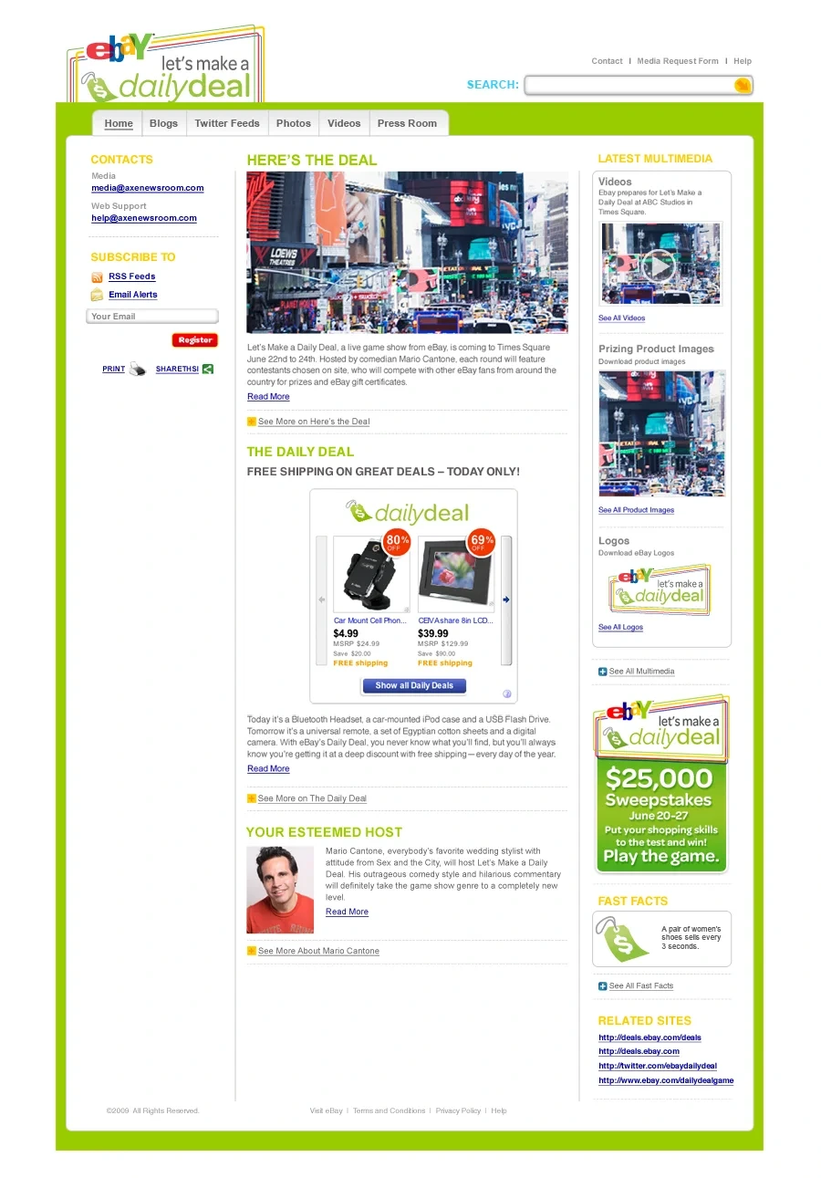 Let's Make a Daily Deal microsite homepage: Here's the Deal, the Daily Deal, a $25,000 sweepstakes and the event host