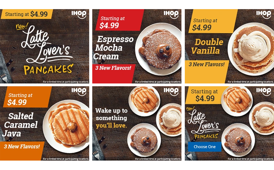 Latte Lover's banner ads in several sizes: Espresso Mocha, Double Vanilla and Salted Caramel Java