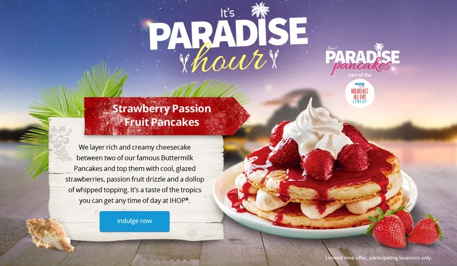 Paradise Hour hero featuring Strawberry Passion Fruit Pancakes