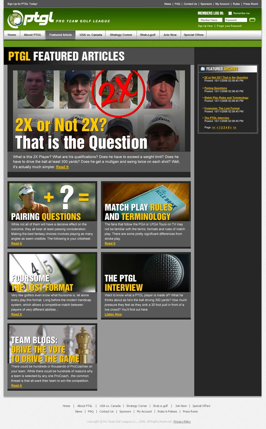 PTGL Featured Articles page: "2X or Not 2X?" lead story and article grid