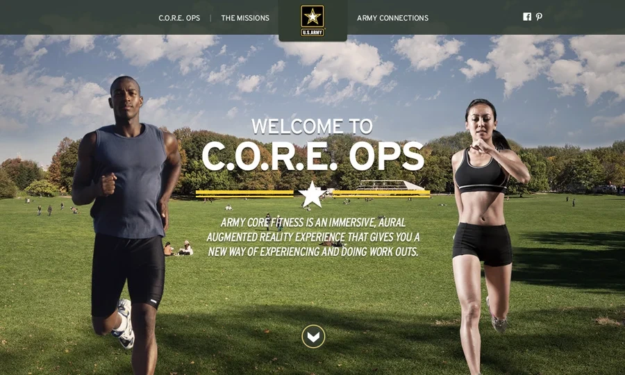C.O.R.E. OPS welcome screen with runners on a jungle path