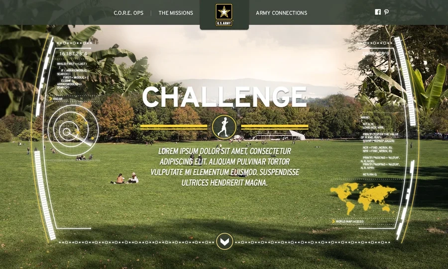 Chapter screen: Challenge, with a mission map