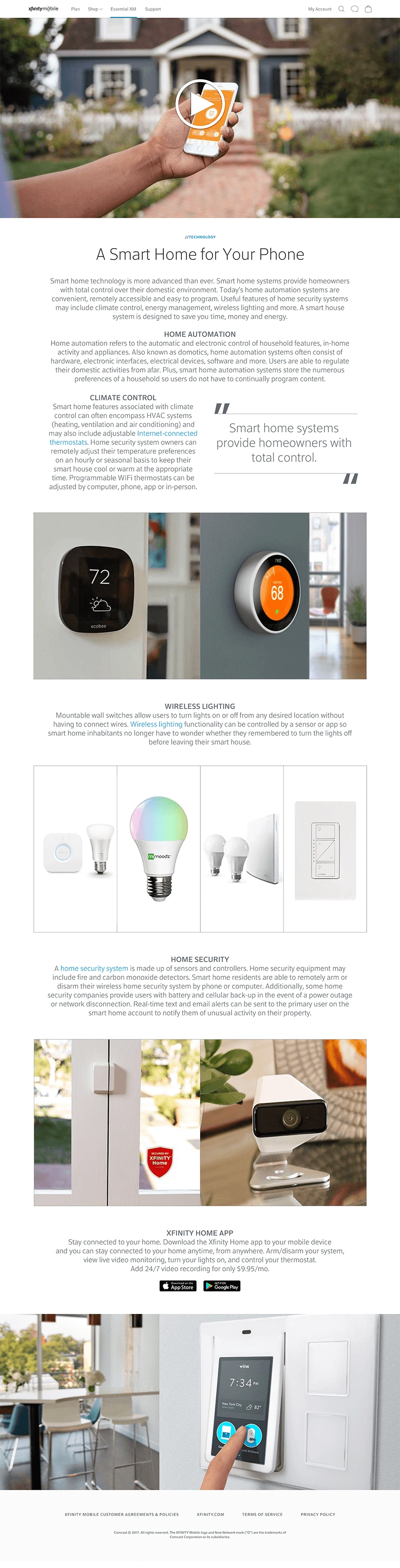 "A Smart Home for Your Phone" article: home automation, climate control, lighting, security and the Xfinity Home app